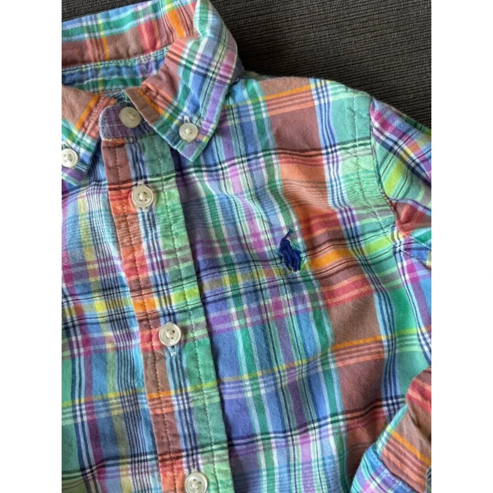 Polo Ralph Lauren Baby Boy Bright Pastel Plaid Button Down Shirt - Size 12 Month